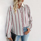 Women’s Burgundy Vertical Stripe Collared Long Shirt
