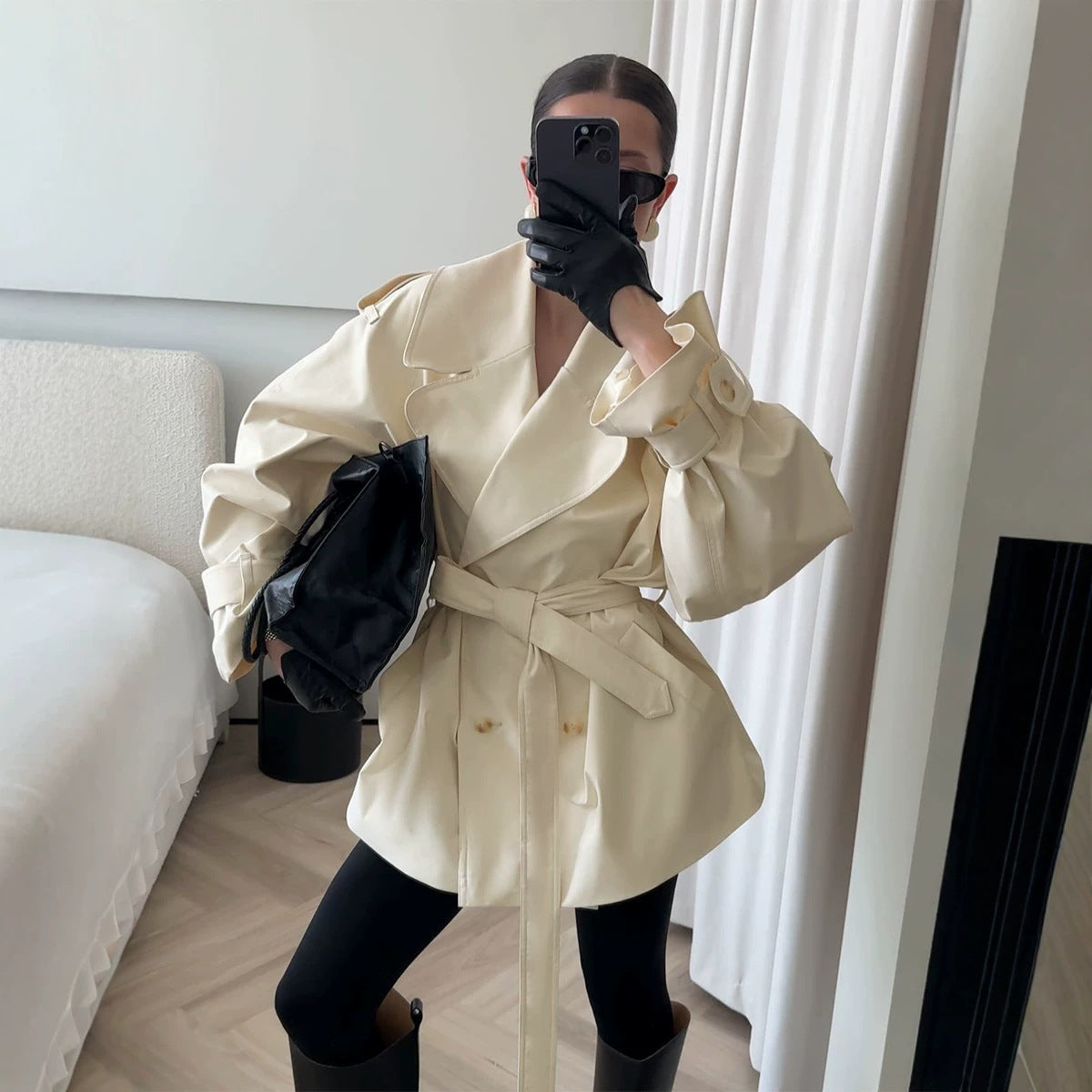 Women's Belted Double-Breasted Trench Coat
