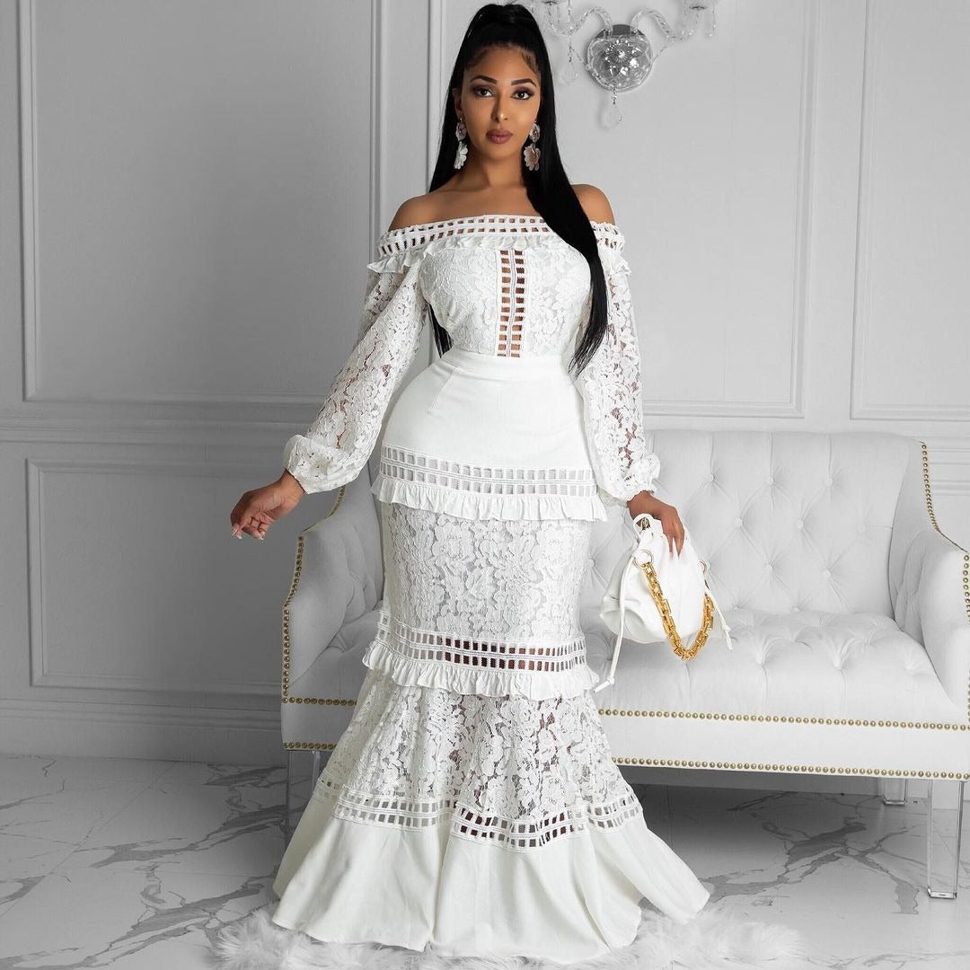 Off-Shoulder Lace Wedding Party Dress