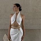 Women's Women's's Popular V Neck Design Crocheted Backless Halter Vest Top