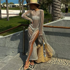 Sheer Long-Sleeve Split Maxi Dress