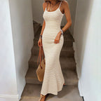Women's Vacation Cami Dress Knitted Texture Striped Fishtail Dress
