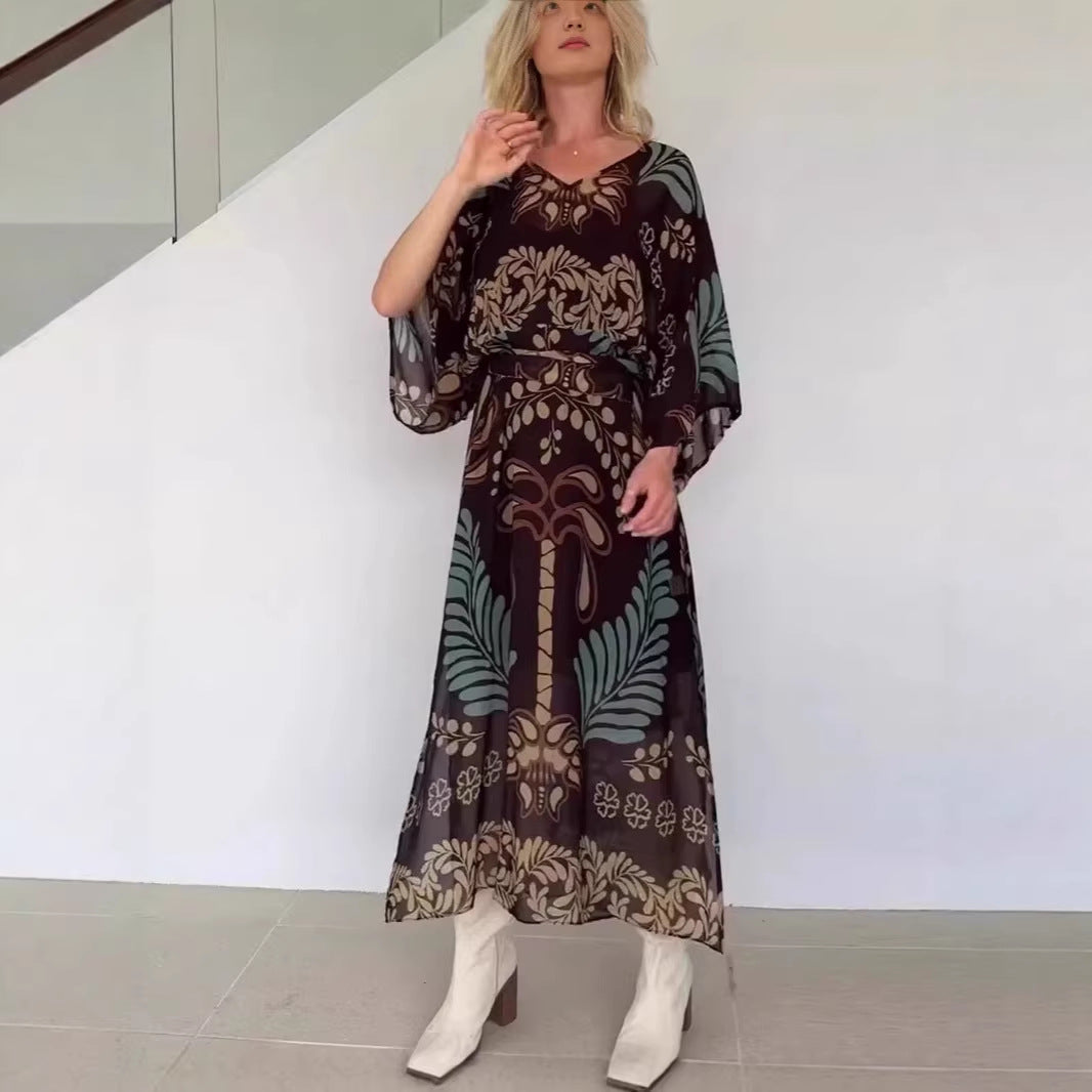 Bohemian Lace-Up Chiffon Maxi Dress