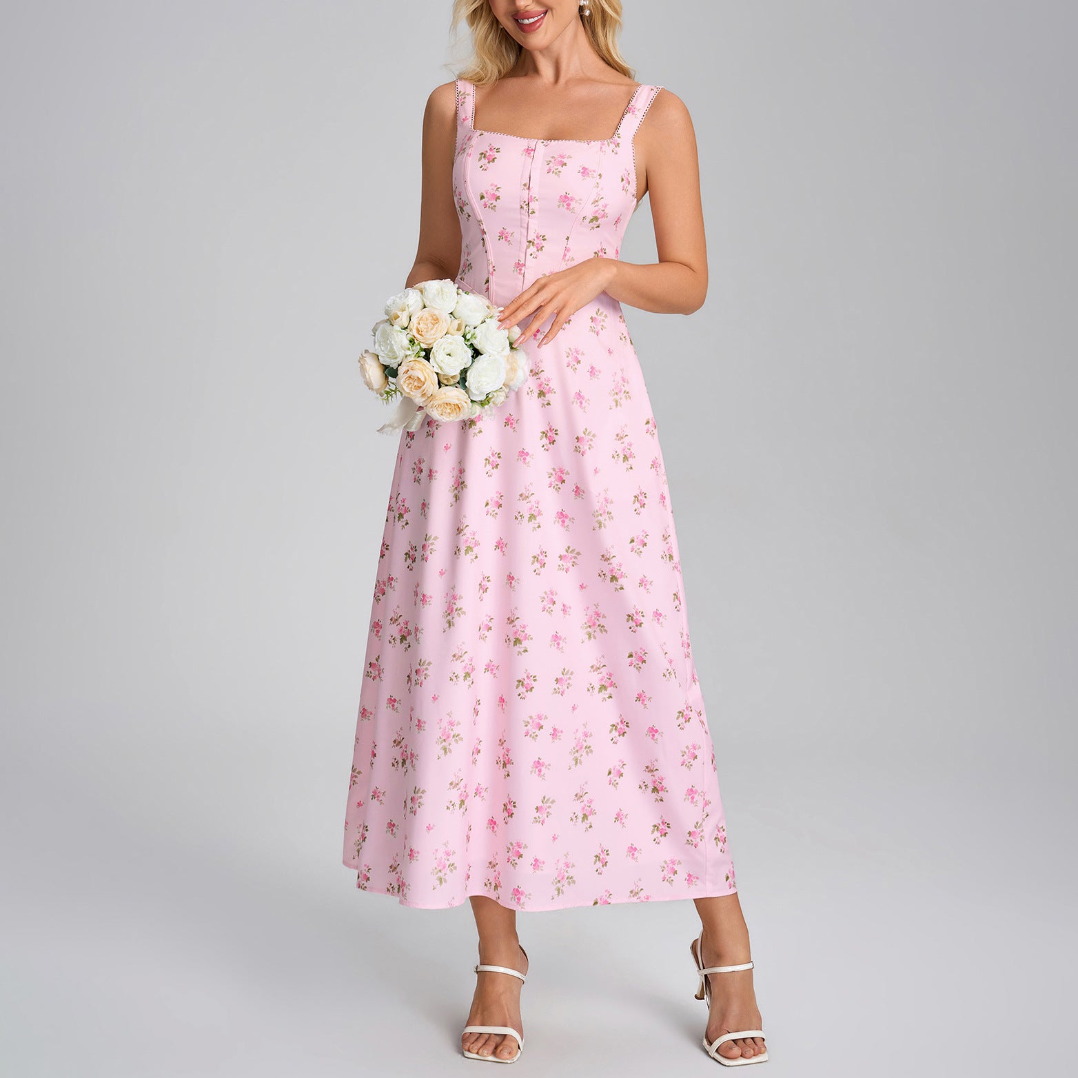 Women's Printed Square-Neck Lace-Up Vacation Dress