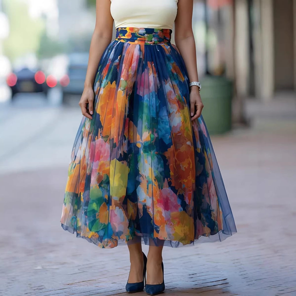 Women's Multicolor Printed Midi Skirt