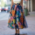 Women's Multicolor Printed Midi Skirt