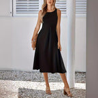 Women's Sleeveless Crew-Neck A-Line Midi Dress