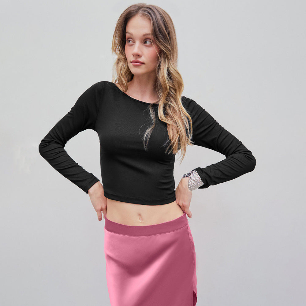 Women's T Shirt Backless Design Short Slim Fit Bottoming Top Women