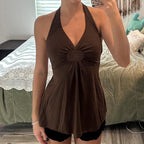 Women's Embroidered Halter Ruched Top