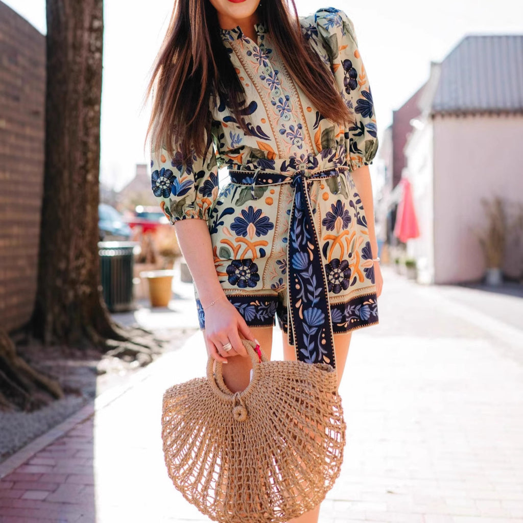 Printed Lace-Up Bohemian Jumpsuit