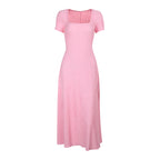 Short-Sleeve Square-Neck Lace-Up A-Line Summer Dress