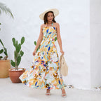 Women's Printed Halter-Neck Ruffle Dress