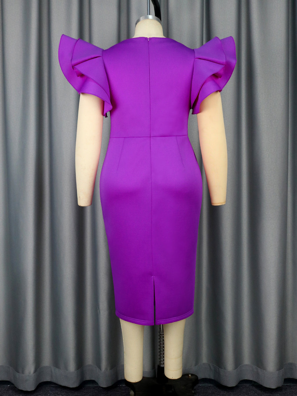 Rhinestone V-Neck Ruffle-Sleeve Midi Dress