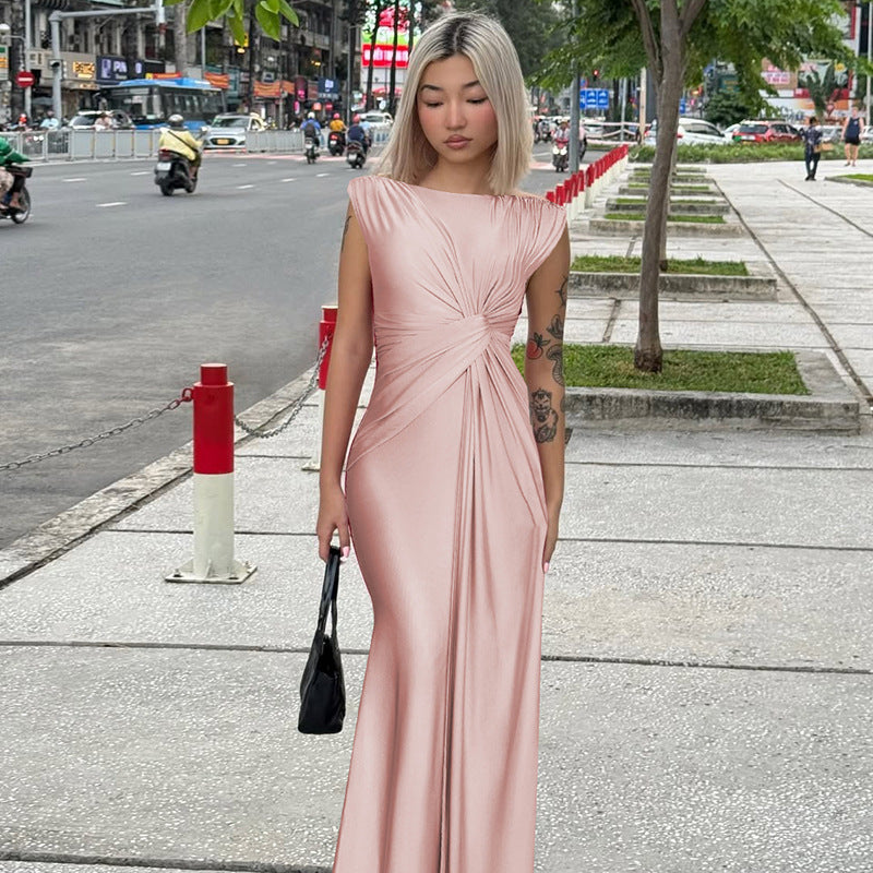 Women's Winter Slim Pleated Solid Color Sleeveless Dress