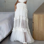 Home Strap Lace See Through Ripped Organza Dress
