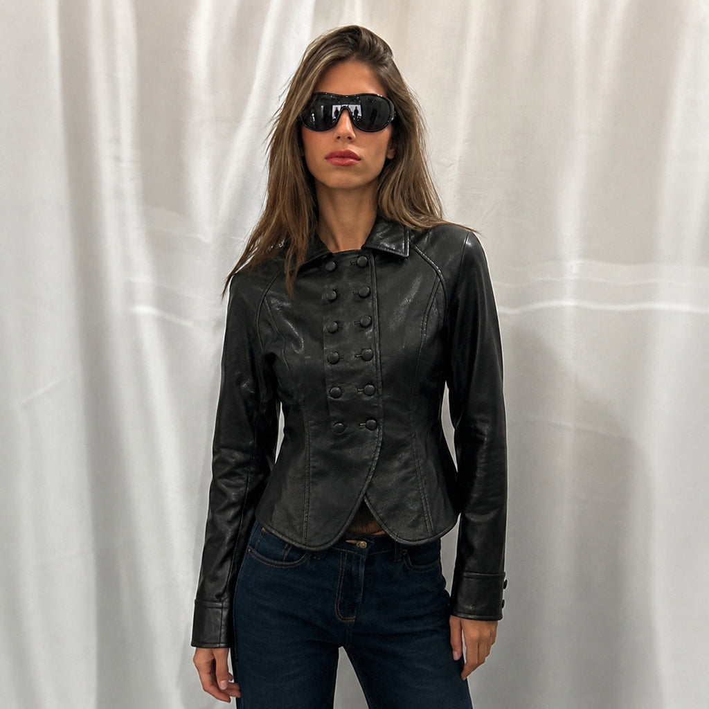 Women's Faux Leather Double-Breasted Moto Jacket