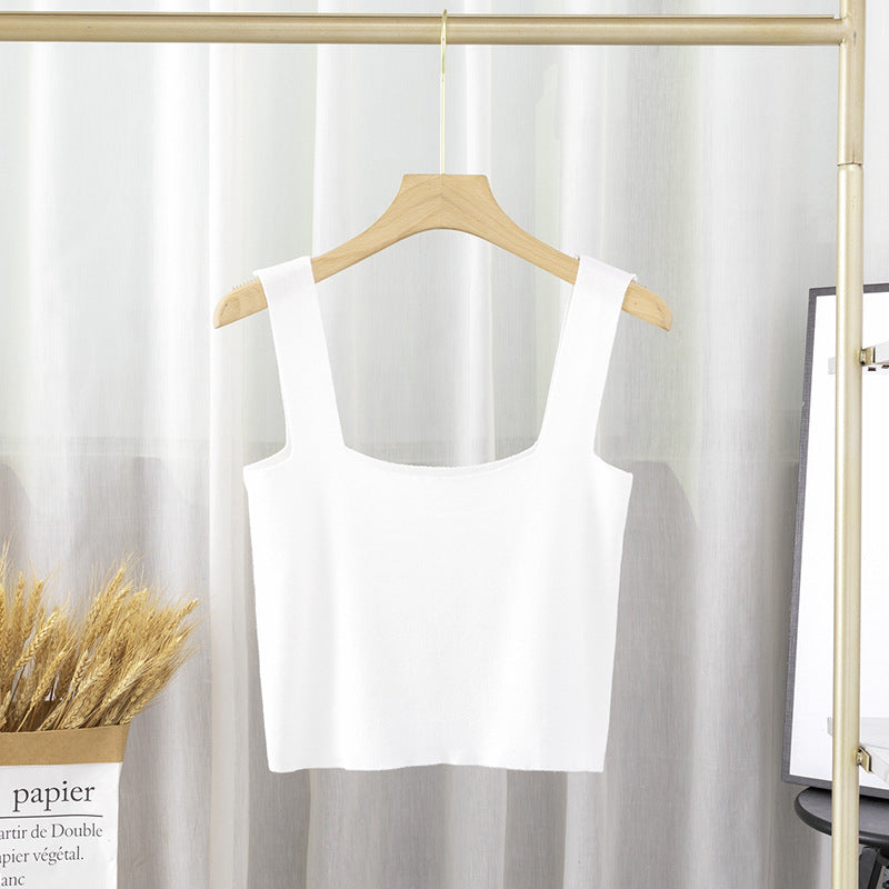 Women's Square Collar Knitted Small Tank Top Vest Women Inner Bottoming Shirt Outer Wear Beauty Back Sleeveless Short Tube Top