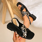 Women's Leopard Print Flat Open-Toe Sandals