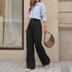 Women's Women Simple Black Cross Design Split Wide Leg Pants