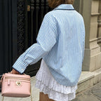 Autumn Winter Casual Relaxed Sense Shacket Striped Contrast Color Binding Loose Shirt Women