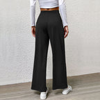 Solid Color Rib Fabric Wide Leg Pants
