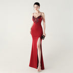 Women's Beaded Corset Satin Evening Dress