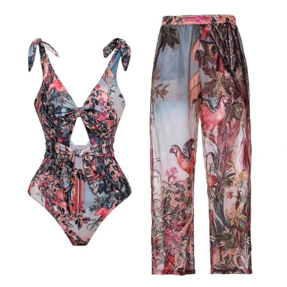 Print Mesh One-piece Swimwear
