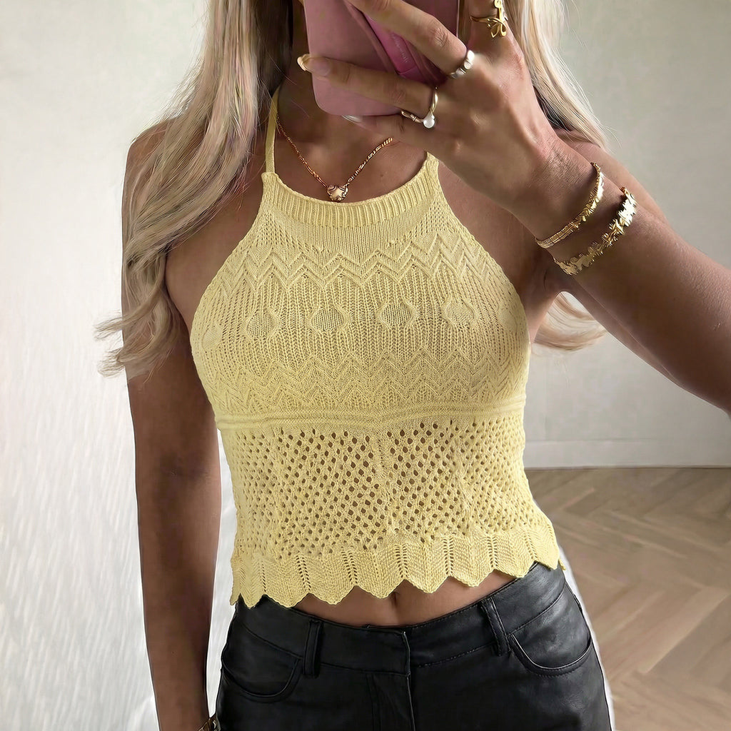 Women Clothing Spring Summer Casual Woolen Hollow Out Cutout Out Halter Vest