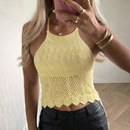 Women Clothing Spring Summer Casual Woolen Hollow Out Cutout Out Halter Vest
