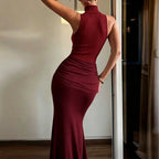 Women's Evening High-Collar Knitted Maxi Dress