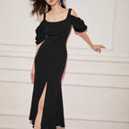 Women's Cutout Ruched Split Midi Dress