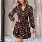 Gentle Retro Collar Polka Dot Long Sleeve Dress