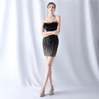 Women's Ostrich Feather Gradient Sequin Short Evening Dress