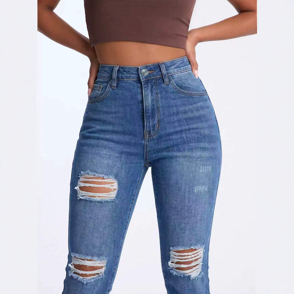 Women's High-Waist Ripped Straight-Leg Jeans