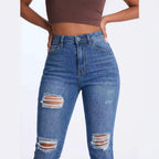 Women's High-Waist Ripped Straight-Leg Jeans