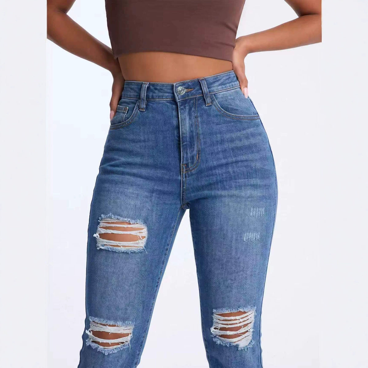 Women's High-Waist Ripped Straight-Leg Jeans