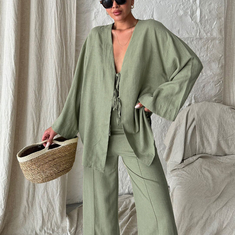 Lace-Up Cardigan & Trousers Set