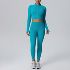 Women's Short Sports Jacket Stand Collar Zipper Slim Fit Quick Drying Long Sleeve Cardigan Outdoor Exercise Yoga Clothes