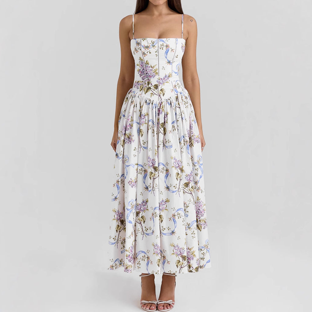 Printed Backless Slip Maxi Dress