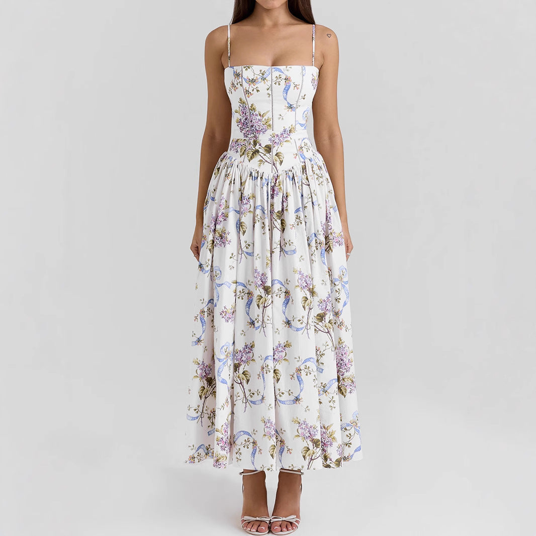 Printed Backless Slip Maxi Dress