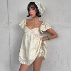 Women's Lace-Embroidered Puff Sleeve Mini Dress