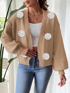 Khaki 6 Hand Crocheting White Flowers