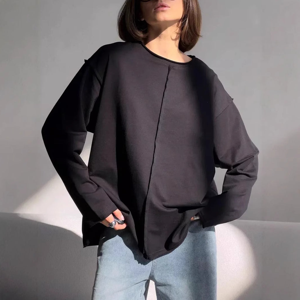 Women's Women's's Worn Cotton Long Sleeve T-Shirt Loose Soft Knitted Terry Cloth Top