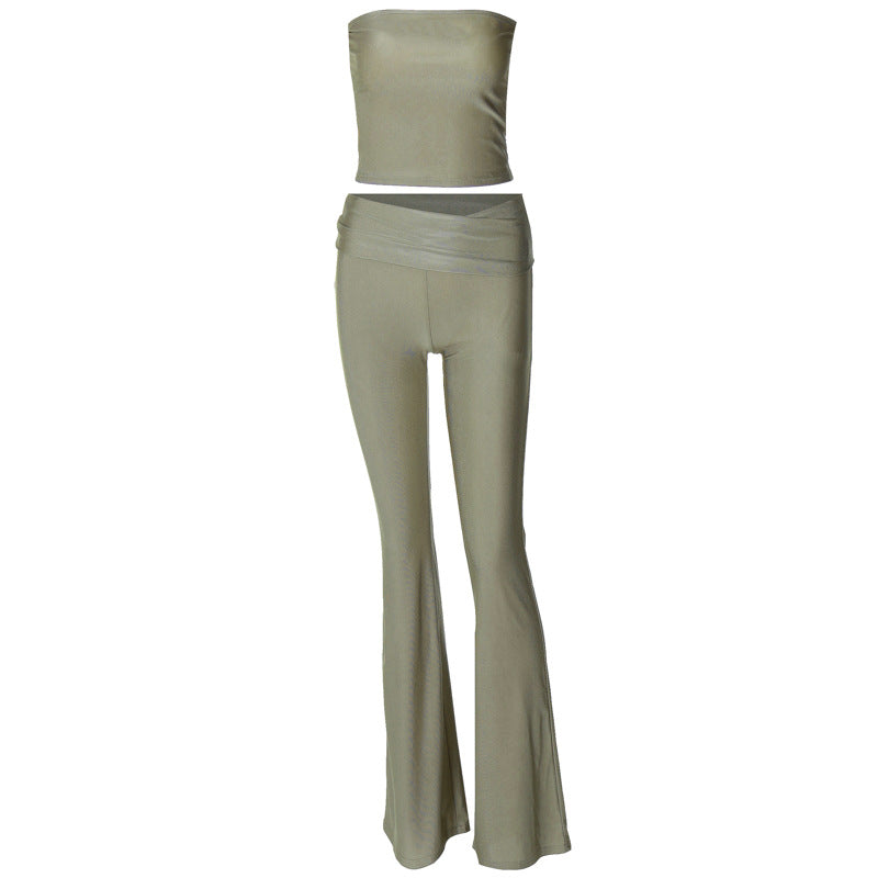 Women's 's Strapless Top & Slim Trousers Two-Piece Set