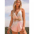 Women's Sling Backless Sequined Jumpsuit Shorts