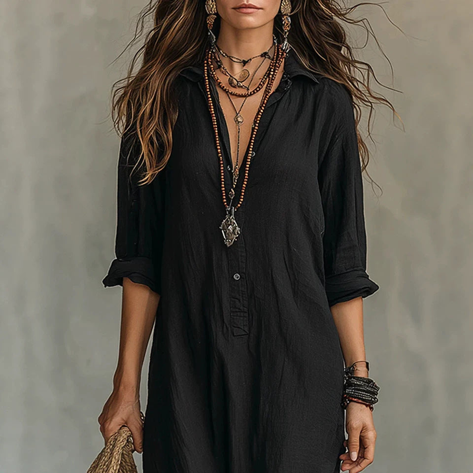 Women's Collared Button-Front Split Maxi Dress