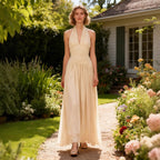 Women's Halter Deep V Plunge High Waist Dress Autumn High Grade Sleeveless Waist Slimming Dress