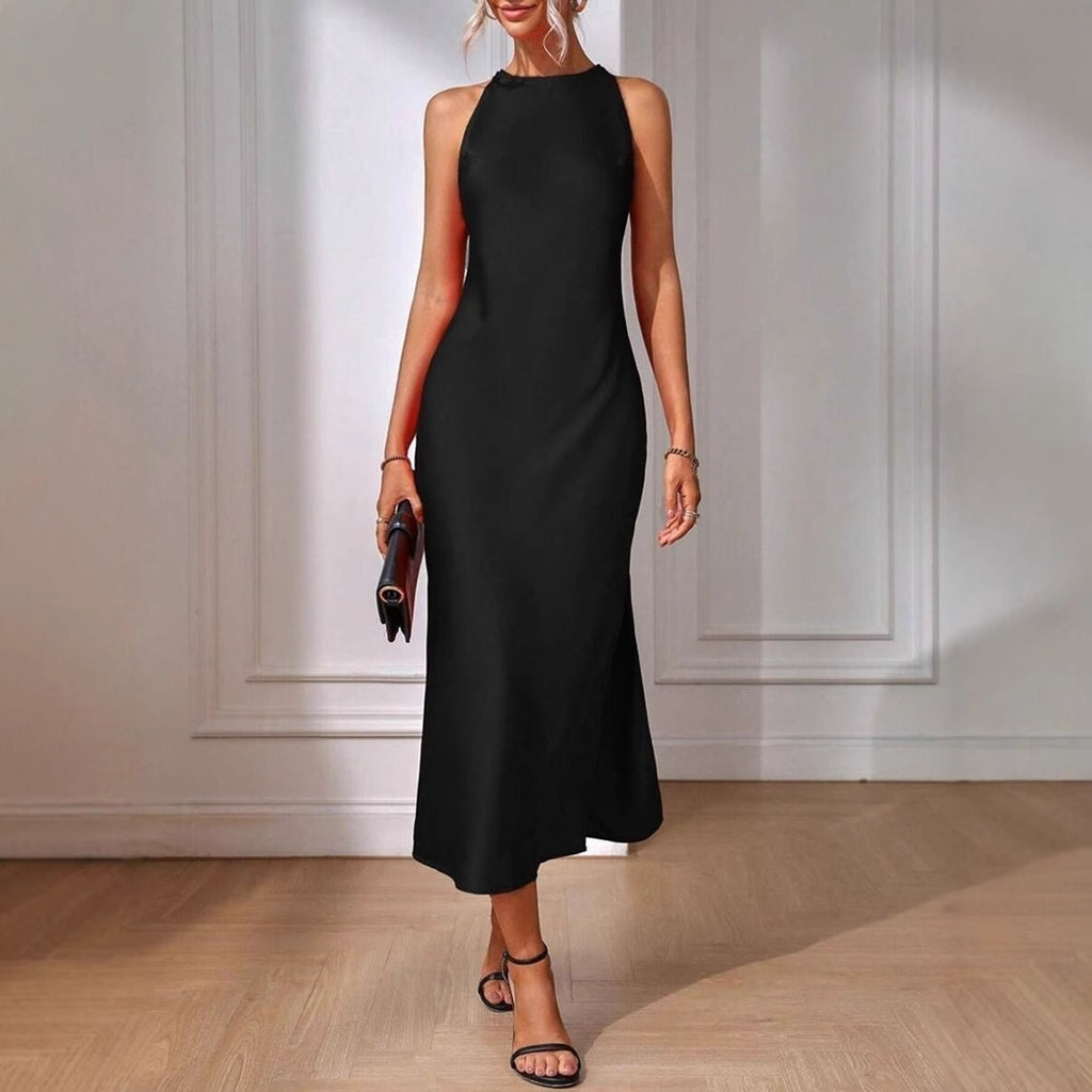 Women's Satin Sleeveless Split Maxi Dress