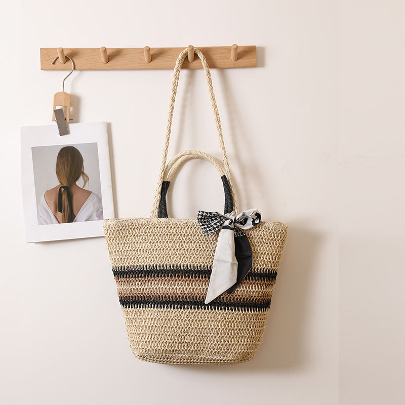 Double-Handle Woven Striped Rice Scarf