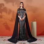 Women's Sequin Long-Sleeve Cutout Evening Maxi Dress